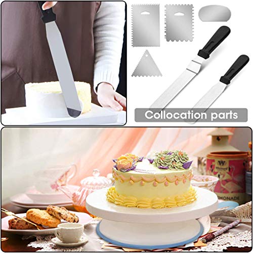 Rotating Cake Turntable-11 Inch Cake Decorating Stand with 2 Icing Spatula and 4 Icing scraper,Revolving Cake Stand White Baking Cake Decorating Supplies - Thumbnail 6