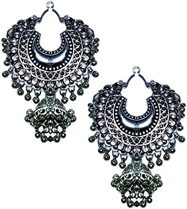 Garvik Silver Colour Tibetan Earring with Bell