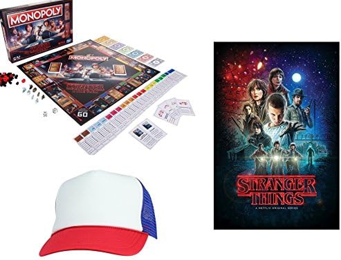 Stranger Things Monopoly Accessories and Merchandise Bundle Large Poster and Dustins Trucker Mesh Hat