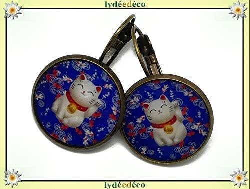 Retro earrings Chinese cat lucky charm blue red white personalized gifts Christmas friends birthday wedding ceremony guests mistress Mother's Day couple