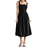 KUTUMAI Lace Square Neck Corset Midi Dress Summer Smocked Flowy A Line Casual Beach Sundress for Women 2025 Vacation