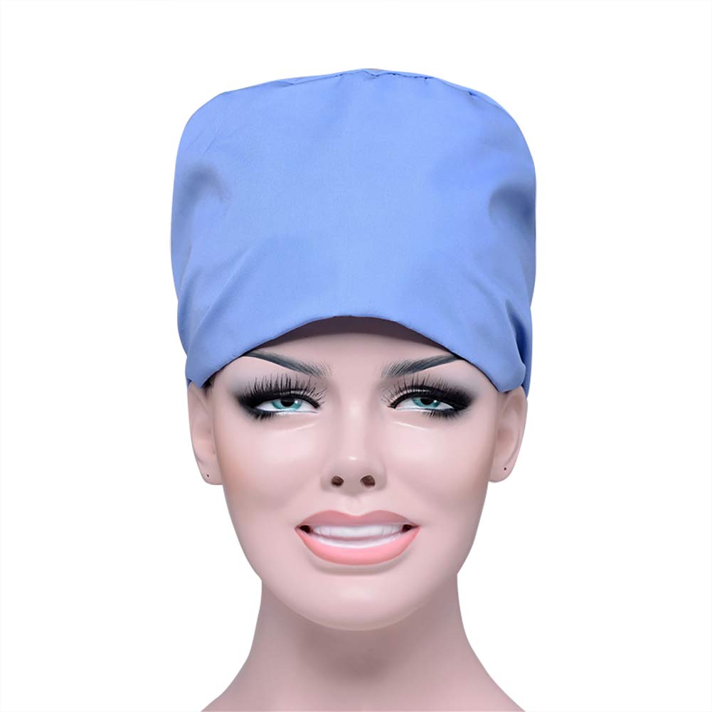 Unisex Scrub Cap with Sweatband Adjustable Tie 100% Cotton Elastic Chef Hat Food Spa Beauty Salon Cap Reusable Washable Multipurpose Hat (Light Blue) - Image 3