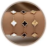 CORSMGSE 18K Gold Plated Clover Lucky Bracelet for Women Gold White Black Pink Green Red Blue Adjustable Double Sided Flower Four Leaf Link Bracelets Trendy Jewelry Gifts for Women Men