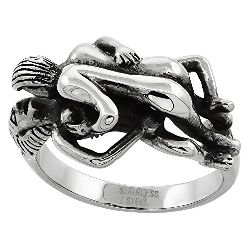 Sabrina Silver Stainless Steel Couple Having Sex Ring Biker Rings for Men 9/16 inch, Size 9