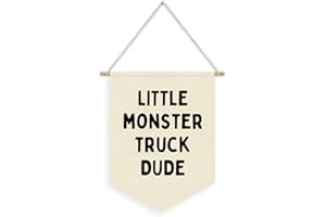Dilemat Playroom Decor Boys Little Monster Truck Dude Linen Pennant Banner Kids Playroom Decor Wall Hanging Flag Banner for Toddler Nursery Playroom