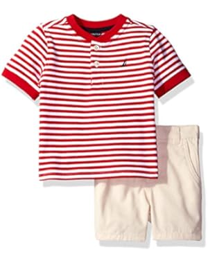 Nautica Baby Boys' Henley Shirt with Flat Front Short Set