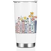 Book Lovers Gifts, Tumbler, Cute Stainless Steel Coffee Mug with Lid, 20 oz Insulated Thermal Cup Birthday Christmas Halloween Reading Book Accessories, Librarian Gifts for Women Daughter Wife