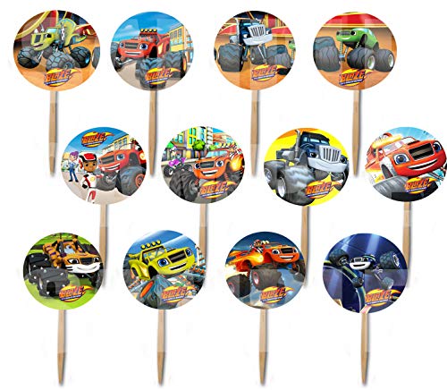 Party Over Here Blaze Monster Machines Monster Truck Cupcake Picks Double-Sided Images Cake Topper -12, Starla Zeg Stripes Darington Pickle Crusher Gabby AJ