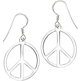 High Polish Peace Sign Hippie Symbol .925 Sterling Silver Simple Dangle Earrings