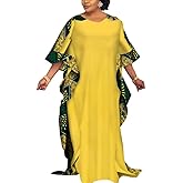 Afrilisco Satin Dresses for Women 3/4 Sleeve Kaftan African Dashiki Party Dresses Cocktail Dress Lady Wedding Guest Dress