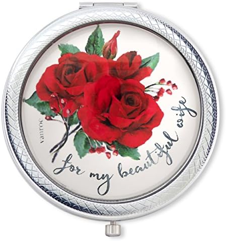 Vanroe 'My Beautiful Wife' Luxury Compact Mirror with Bouquet of Red Roses - Gift box, Keepsake Present Idea, Magnified