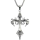 SephSmith Gothic Flame Cross Pendant Necklace for Men – Tribal Fire-Inspired Punk Rock Jewelry, Stainless Steel Biker Style (Flame Cross)