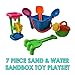7 Pc Sand Castle Bucket Set - Kids Beach Assorted Castle Building Playset with Sand Castle Bucket Mold, Watering Can, Sand and Water Wheel Rake Sand Sieve Shovel and Oval Sand Scoop - 7 Pack