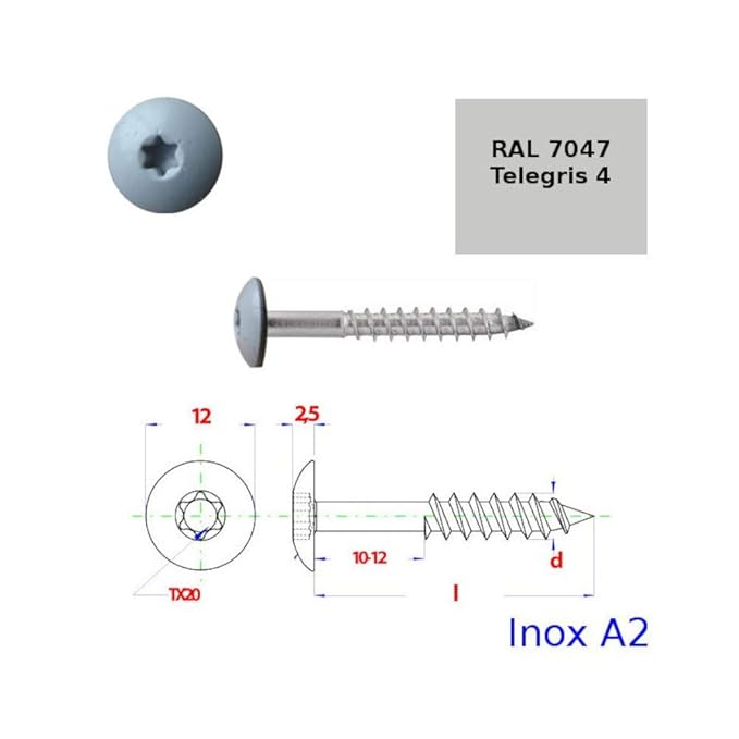 Fassadenschrauben 4,8 x 38 mm RAL 7047 Telegris 4 Edelstahl A2 von 100