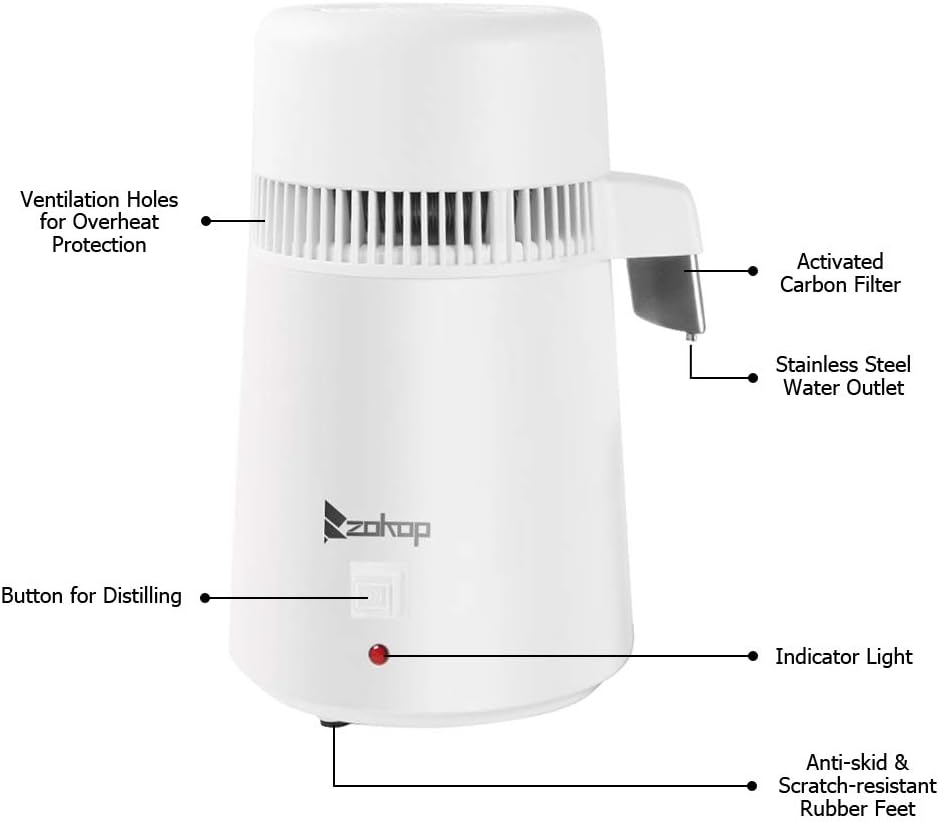 ZOKOP ZB1 4L 220V 750W Countertop Home Water Distiller Machine Fully