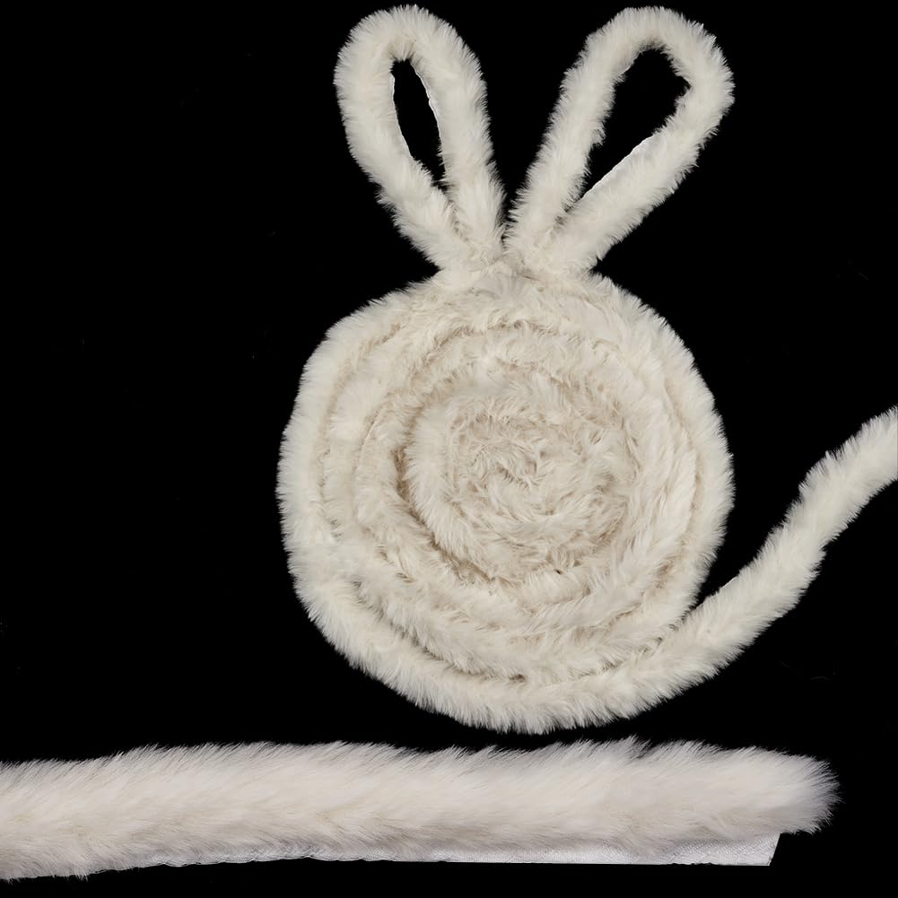 GORGECRAFT 4.75m x 3cm Artificial Rabbit Fur Trim Beige Fluffy Faux Fur Strips Christmas Faux Fur Furry Craft Ribbon Costume Material Trimming for Christmas Tree Garlands Capes Hats Sewing Edging