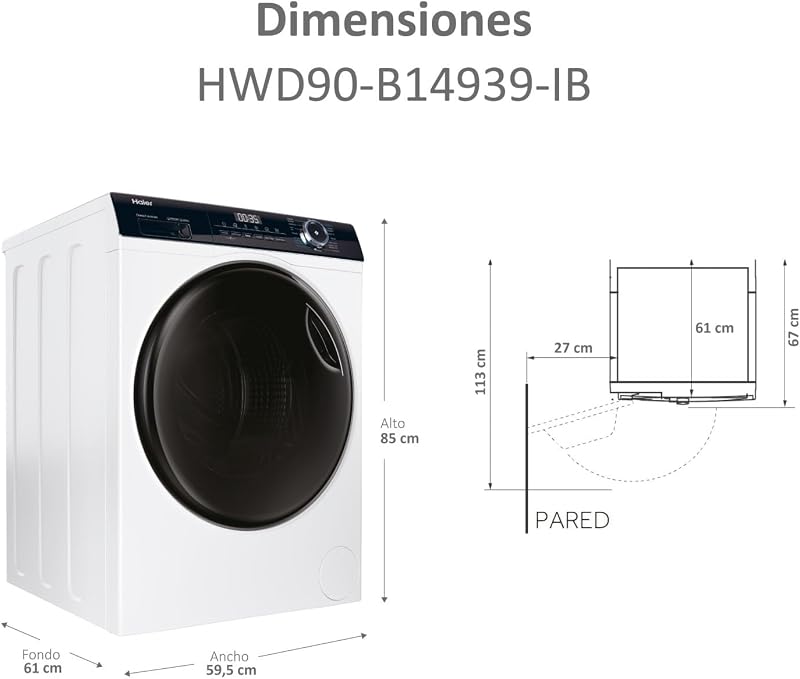 Haier i-pro series 3 hwd90-b14939-ib - máquina de lavar e secar, capacidade 9 kg + 6 kg, motor de movimento direto, abt, atualização, final atrasado, detector de kg, instalação gratuita, largura de 60 cm, 1400 rpm, branco