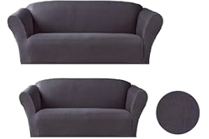 Sapphire Home 2-Piece Sofa and Loveseat Slipcovers, Couch and Loveseat Covers Set, Form fit Stretch, Wrinkle Free, Furniture Protector, Sofa Covers for Living Room, Polyester Spandex (Dark Gray)
