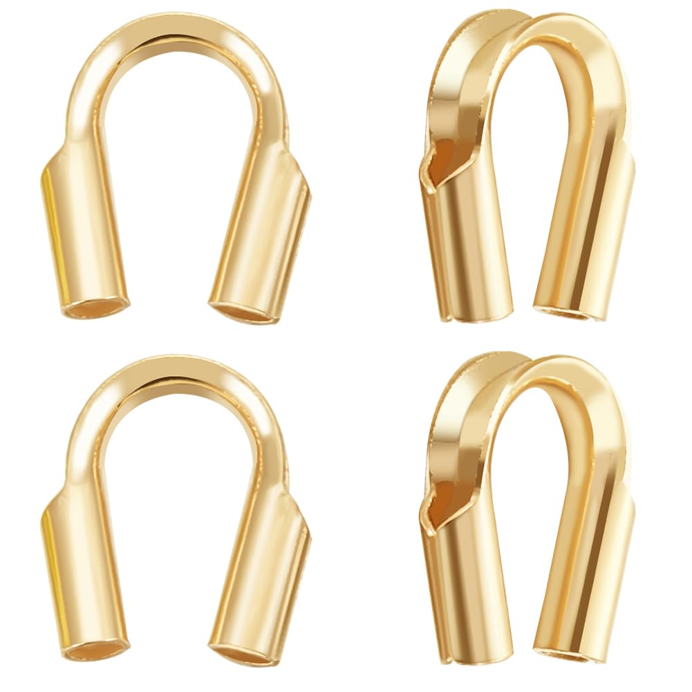 Beebeecraft 1 Box 20Pcs U Shape Wire Guard 925 Sterling Silver Gold Cable Wire Guard Thread Protector Loop Guardian for Necklaces Bracelets Jewelry Craft Making