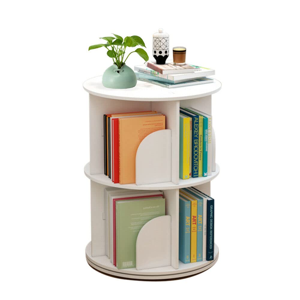 BJTDLLX Rotating Bookshelf, 2 Tiers Freestanding