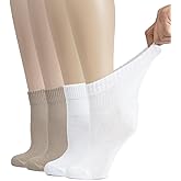 Hugh Ugoli Women's Cotton Diabetic Ankle Socks, Wide, Thin, Loose Fit and Stretchy, Seamless Toe, Non Binding Top, 4-8 Pairs