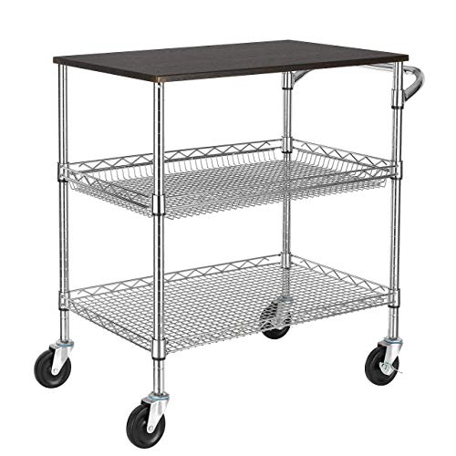 Finnhomy 3 Tier Heavy Duty Commercial Grade Utility Cart with Wood Top
