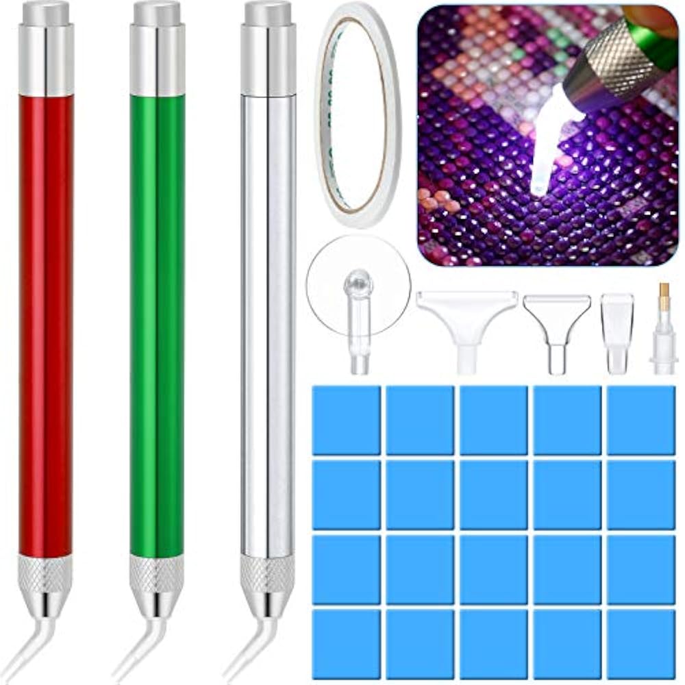 3 Pieces LED Diamond Painting Drill Pen Point Pens With Light Aluminum