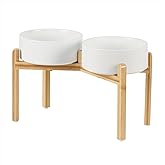 Havniva Ceramic Raised Double Bowls Set with Stand, Food & Water Bowls for Large Breed Dogs, Weighted Dog Dishes, Pet Bowl(8.2'',60OZ, White)