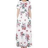 Artliving Womens Floral Print Long Dress Short Sleeve Empire Flower Maxi Dresses