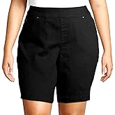 1826 Jeans Jack David Women's Plus Size Capri Bermuda Pull On Short Curvy Denim Jean (1X, Terra&Sky Black Tummy Control)