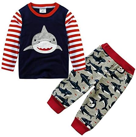 Boys Clothes Set,Kids Infant Baby Boys Shark Print Cartoon Striped Tops+Pants Outfits Clothes Set by LuckUK