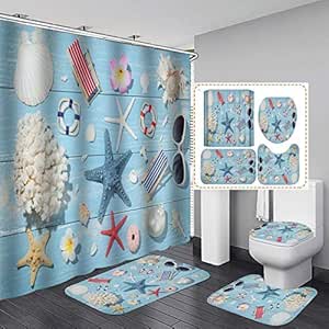 Cortinas de ducha de tela de estrella de mar de concha encerada, juegos