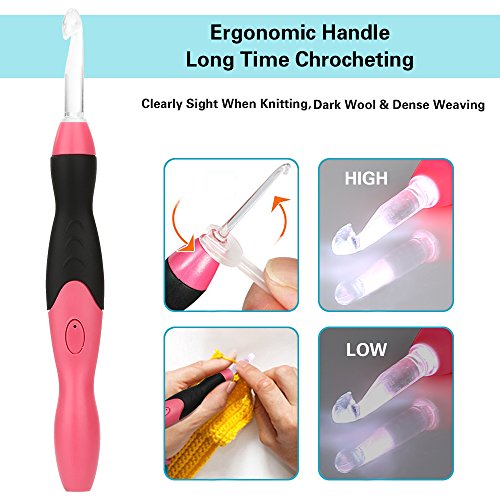 Crochet Hook Set,48pcs Rechargeable LED Crochet Accessories Knitting Needles Set,Incl Interchangeable Crochet Hooks/Plastic Knitting Needles/Crochet Stitch Markers/Cable Stitch Holders By Ogori