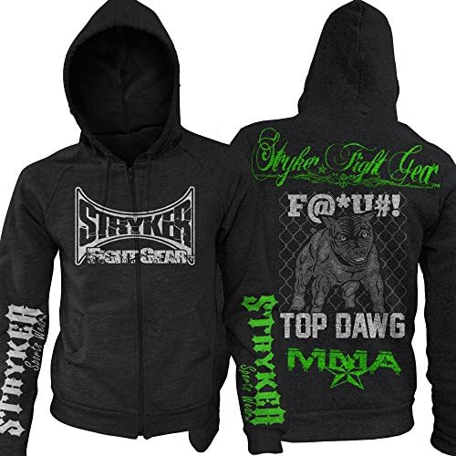 MMA Customs Stryker Fight Gear Main Logo Adult Zip Up Hoodie Green White Logos Pit Bull Dog Black