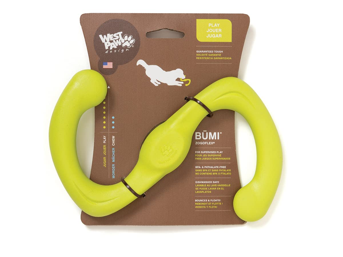 WEST PAW Zogoflex Bumi Dog Tug Toy – S-Shaped, Lightweight Chew Toys for Fetch, Play, Pet Exercise – Tug of War Soft Flinging Squishy Chewy Toy for Dogs – Latex-Free, (Granny Smith Green, Large)