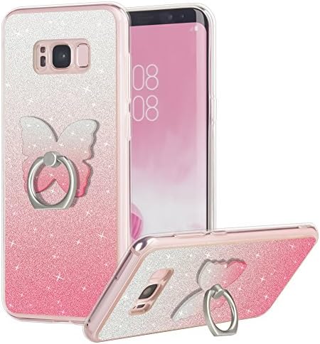 Bling Galaxy S8 Case, Luxury Shiny Glitter Soft TPU Bumper Anti-Scratch Protective Phone Case with Cute Butterfly Shape 360 Rotation Cell Phone Grip, Perfect for Girls and Women[pink]
