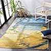 SAFAVIEH Barbados Collection 6'6" Square Blue/Gold BAR510M Tropical Wave Indoor/ Outdoor Non-Shedding Easy Cleaning Patio Backyard Porch Deck Mudroom Area Rug 51Kvs4s6w3L