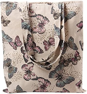 Caixia Women's Cotton Butterfly Print Canvas Tote Shopping Bag Light Brown