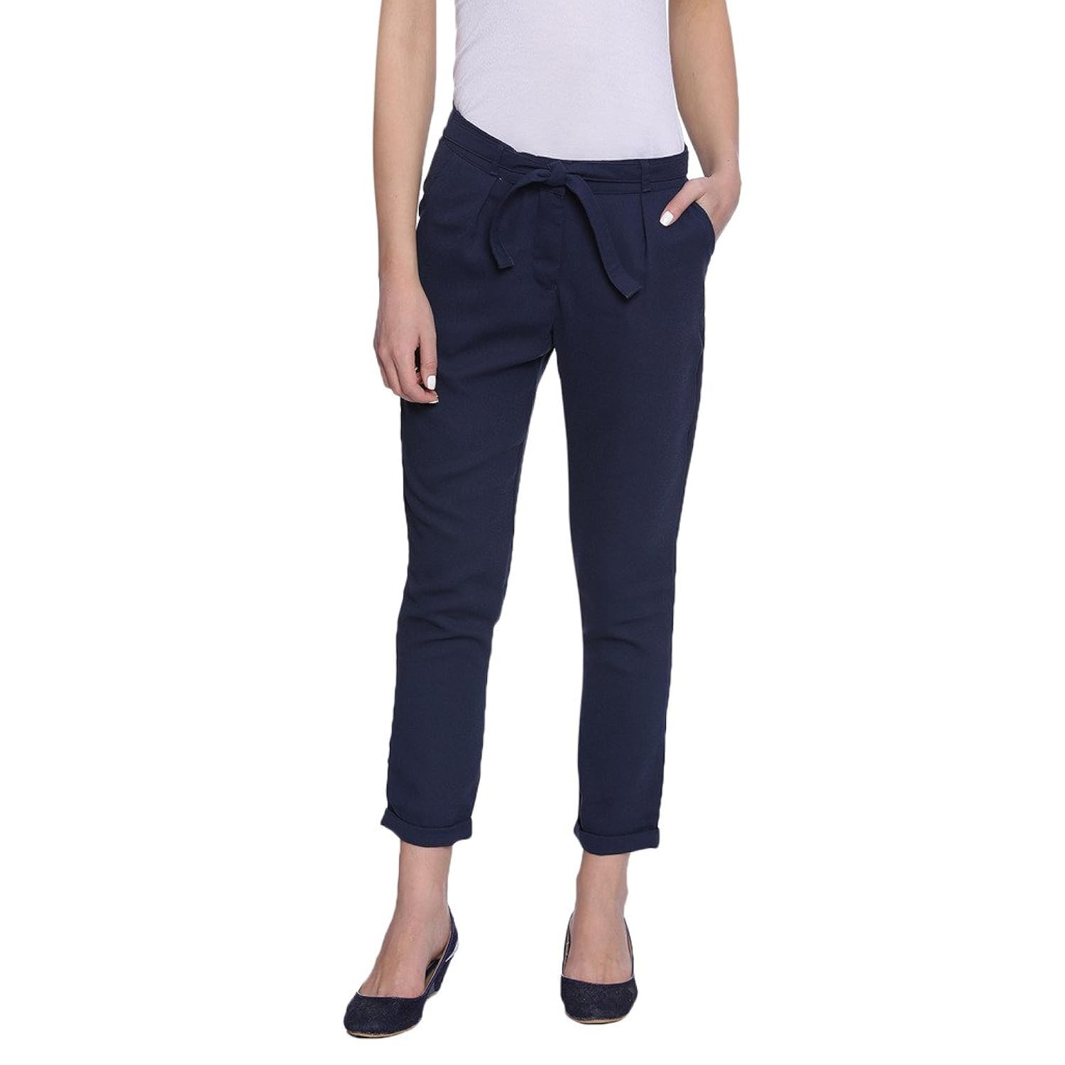 amari west navy blue polyester trousers