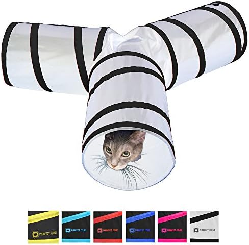 Purrfect Feline 3-Way Cat Tunnels for Indoor Cats with Crinkle Cat Toy - Medium, White