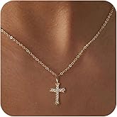 Bouzilli Cross Necklace for Women 14K Gold/Silver Plated Dainty Small Cross Pendant Choker Simple Trendy Cute Cross Charm Chain Necklace Faith Jewelry