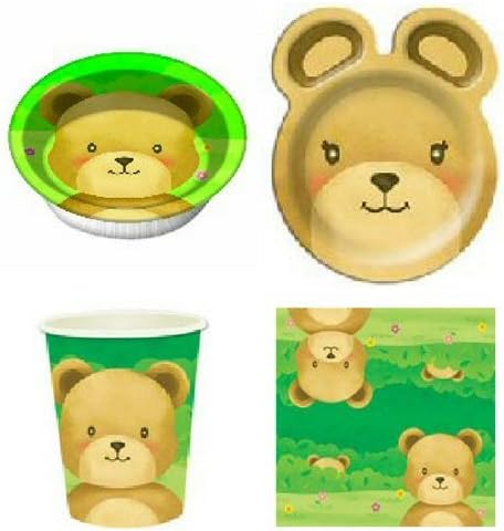 Teddy Bear Picnic Party - 8 x Shaped Plates, 8 x Cups, 8 x Bowls, 20 x Napkins