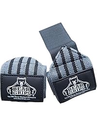 Bear Grips serie gris, serie blanca, muñequeras extra resistentes, muñequera para entrenamientos (colores: gris, blanco y negro, tamaños: 12.0 in, 18.0 in, 24.0 in, se venden en pares, dos correas de muñeca por paquete)