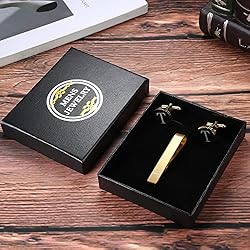 LOYALLOOK Gold Initial Cufflinks and Tie Clip Set