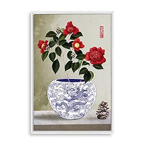 Framed Canvas Wall Art for Living Room, Bedroom Blue and White Porcelain Canvas Prints for Modern Home Decoration Ready to Hang - 16"x24" inches