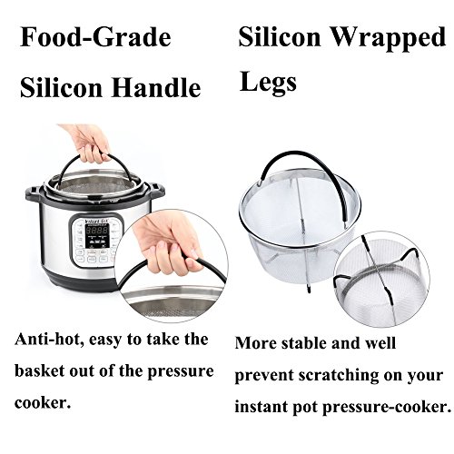 HAIOOU Steamer Basket, 6 Quart Instant Pot Food-grade Stainless Steel Pressure Cooker Accessories Strainer with Silicone Covered Handle and Non-Slip Legs Great for Steaming Vegetables Fruits Eggs