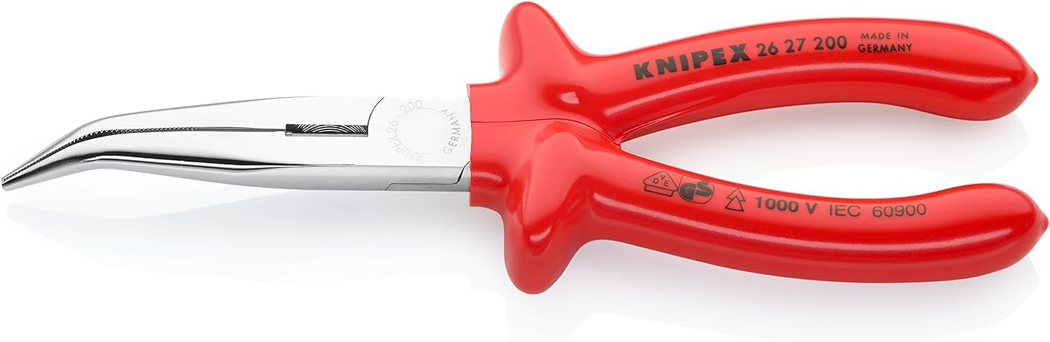 KNIPEX Snipe Nose Side Cutting Pliers (Stork Beak Pliers) Chrome-Plated with Dipped Insulation, VDE-Tested 200 mm, 26 27 200