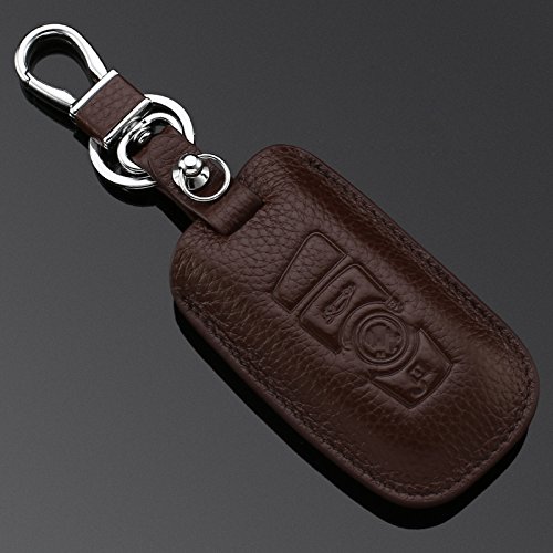 Lucky Gourd Genuine Leather Key Holder Keychain Ring Case Bag for BMW (Brown)