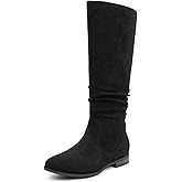 VJH confort Women's Knee-High Boots Comfortable Low Heel Almond Toe Wide Calf Side Zip Fall Winter Long Boots