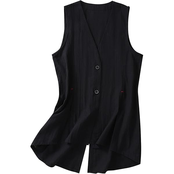 HGps8w Women's Mid-Long Cotton Linen Vest Retro V Neck